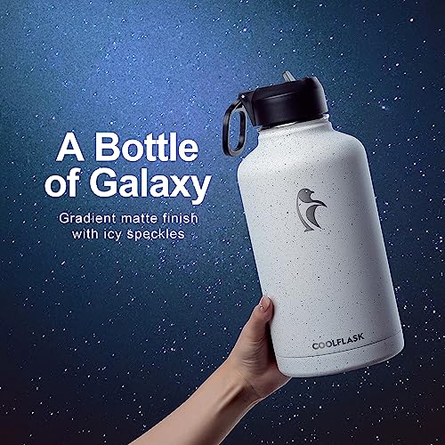 Coolflask Half Gallon Water Bottle Insulated with Straw&3 Lids, Coolflask 64 oz Water Jug Galaxy Large Metal Stainless Steel flask for Gym, Sports and Office, Keep Cold 48H Hot 24H, Arctic White - Image 2