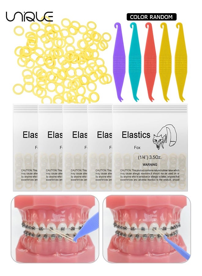 Unique 500 Pcs Orthodontic Elastic Rubber Bands - 3.5 Oz 1/4" Size Heavy Dental Rubber Traction Bands - 5 Rubber Band Positioners for Teeth Gap, Braces, Dog Grooming Top Knots, Bows, Braids, Tooth Gaps, and Dreadlocks（Fox）  - Image 1