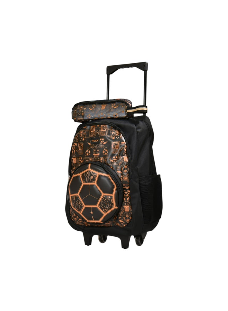 Track School 18 Inch Trolley Bag AS026 | Football Design Rolling School Bag with Pencil Case | Kids Trolley Backpack - Image 1