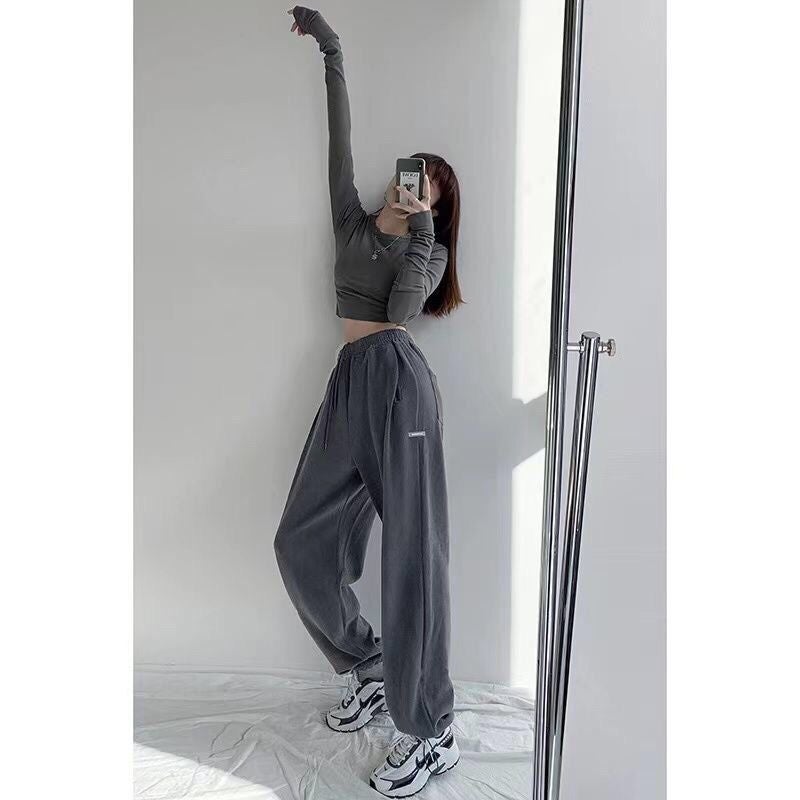2024 Spring Summer High Waist Loose Joggers for Women Dark gray - Image 1