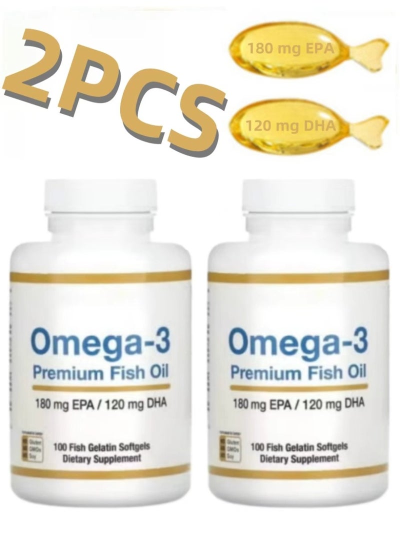 أوميغا 2 قطعة من زيت السمك أوميجا 3 الممتاز المركز بتركيبة مع حمض إيكوسابنتينويك وحمض دوكوساهيكسانويك لتحسين مستوى الدهون ودعم المناعة - خالٍ من الغلوتين، 100 كبسولة جيلاتينية لينة من السمك - Image 1