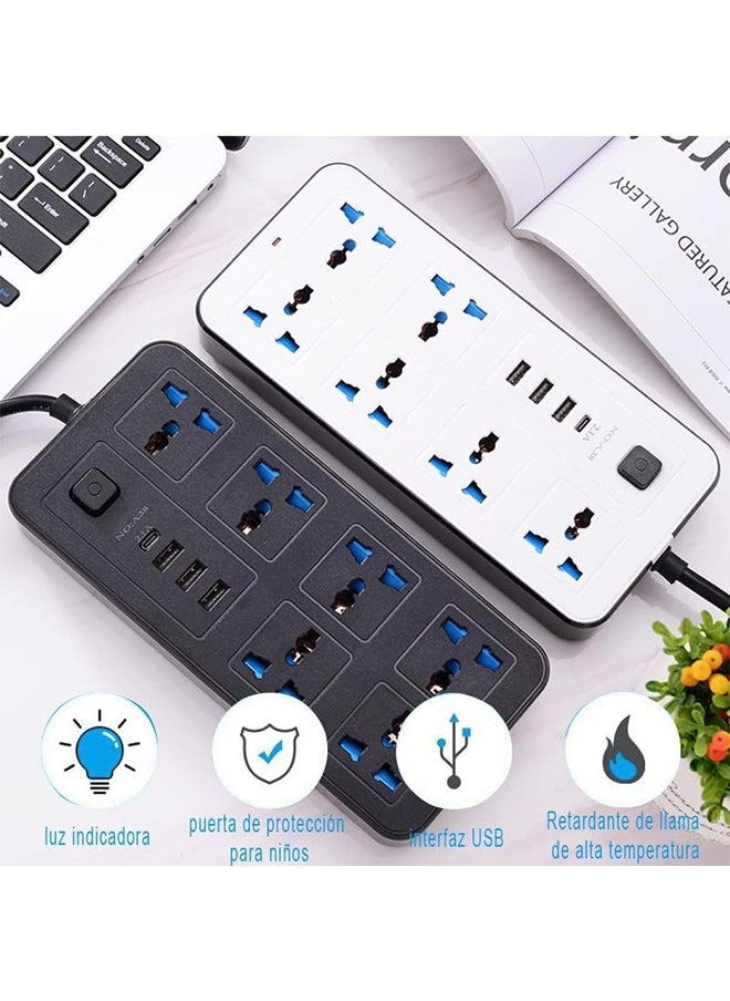 GKK Electric Extension Power Strip, Universal Extension Cord with 6 Power Socket and 3 USB Slots, 2 meter 6 Way Power Strip with USB type C PD Charging slot Extension Lead 2 meter  - Image 3