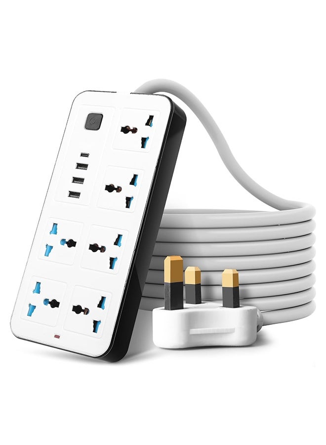 جي كي كي شريط طاقة كهربائي، سلك تمديد عالمي مع 6 مقابس طاقة و3 فتحات USB، شريط طاقة 2 متر 6 اتجاهات مع فتحة شحن USB من النوع C PD وصلة تمديد 2 متر - Image 1