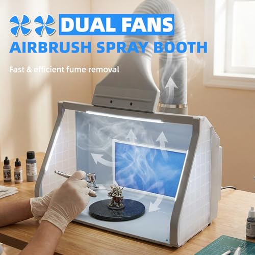 OPHIR Airbrush Paint Booth with Dual Fans, Airbrush Spray Booth for Painting, Portable Paint Spray Booth for Airbrushing with 3 LED Lights & Exhaust Hose, for Model, Hobby, Crafts, Cake, T-Shirt - Image 2