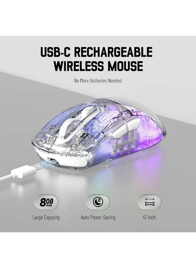 هجوم القرش ماوس ألعاب لاسلكي ثلاثي الأوضاع X2، 2.4 جيجاهرتز/بلوتوث 5.0/USB C سلكي، فأرة ألعاب كمبيوتر مريحة مع غلاف شفاف، PixArt 3212، إضاءة خلفية RGB - نقرة صامتة لنظامي التشغيل Windows وMAC - Image 5