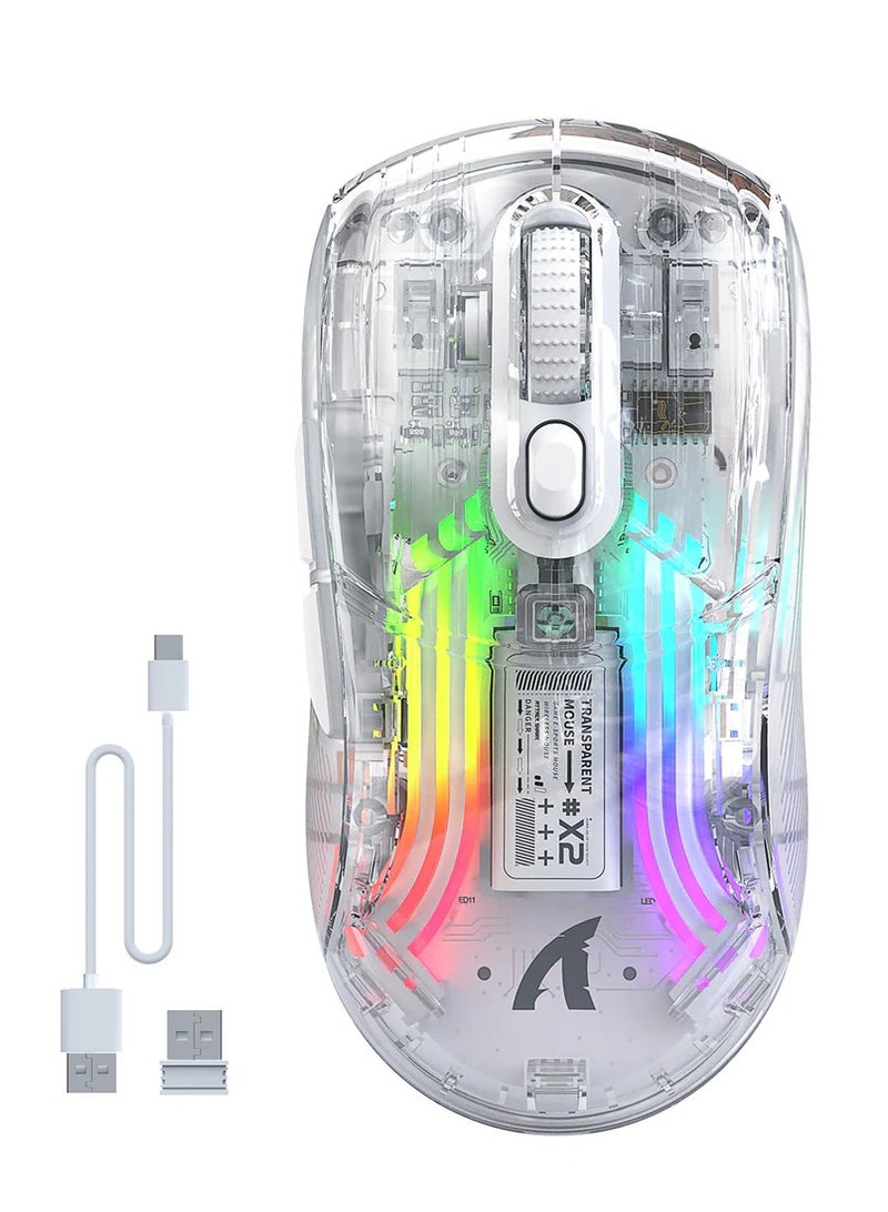 هجوم القرش ماوس ألعاب لاسلكي ثلاثي الأوضاع X2، 2.4 جيجاهرتز/بلوتوث 5.0/USB C سلكي، فأرة ألعاب كمبيوتر مريحة مع غلاف شفاف، PixArt 3212، إضاءة خلفية RGB - نقرة صامتة لنظامي التشغيل Windows وMAC - Image 1
