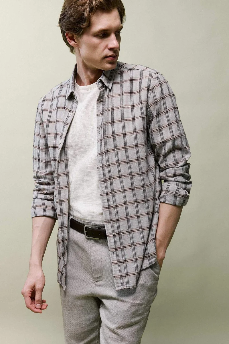 Defacto  Regular Fit Long-sleeve flannel Shirt for Men | Best Price UAE