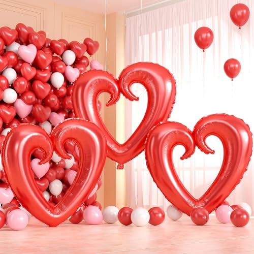 Vibzox Red Heart Balloons3Pcs 40Inch Large Hollow Out Heart Foil Balloon for Valentines Day Birthday Wedding Engagement Bridal Showers Anniversary Party Decorations - Image 1