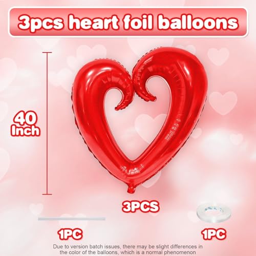 Vibzox Red Heart Balloons3Pcs 40Inch Large Hollow Out Heart Foil Balloon for Valentines Day Birthday Wedding Engagement Bridal Showers Anniversary Party Decorations - Image 5