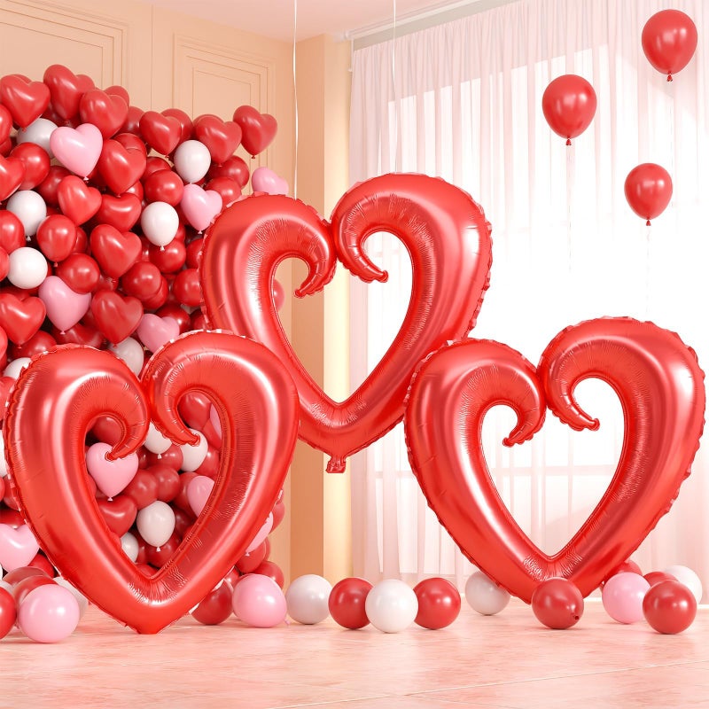Vibzox Red Heart Balloons3Pcs 40Inch Large Hollow Out Heart Foil Balloon for Valentines Day Birthday Wedding Engagement Bridal Showers Anniversary Party Decorations - Image 3