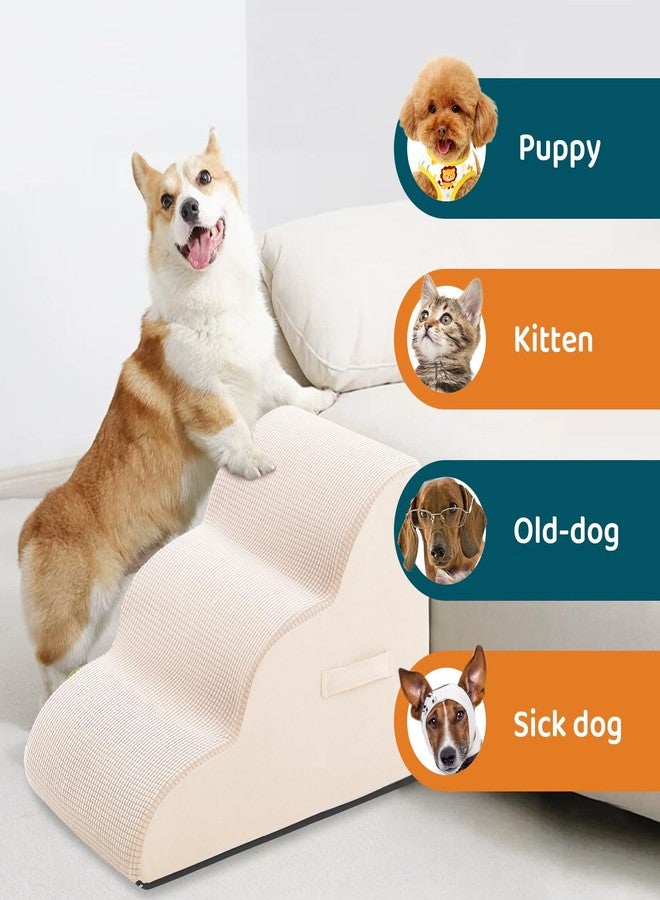 Vhaso Dog Steps for Small Pets, Dog Stairs for High Beds and Couch, 16" 3-Step High Density Foam Pet Stairs for Dogs Injured, Older Dogs Cats, Pet with Joint Pain (Beige) - Image 4