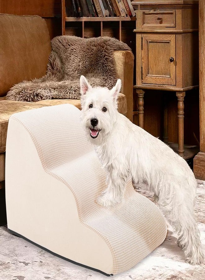 Vhaso Dog Steps for Small Pets, Dog Stairs for High Beds and Couch, 16" 3-Step High Density Foam Pet Stairs for Dogs Injured, Older Dogs Cats, Pet with Joint Pain (Beige) - Image 2