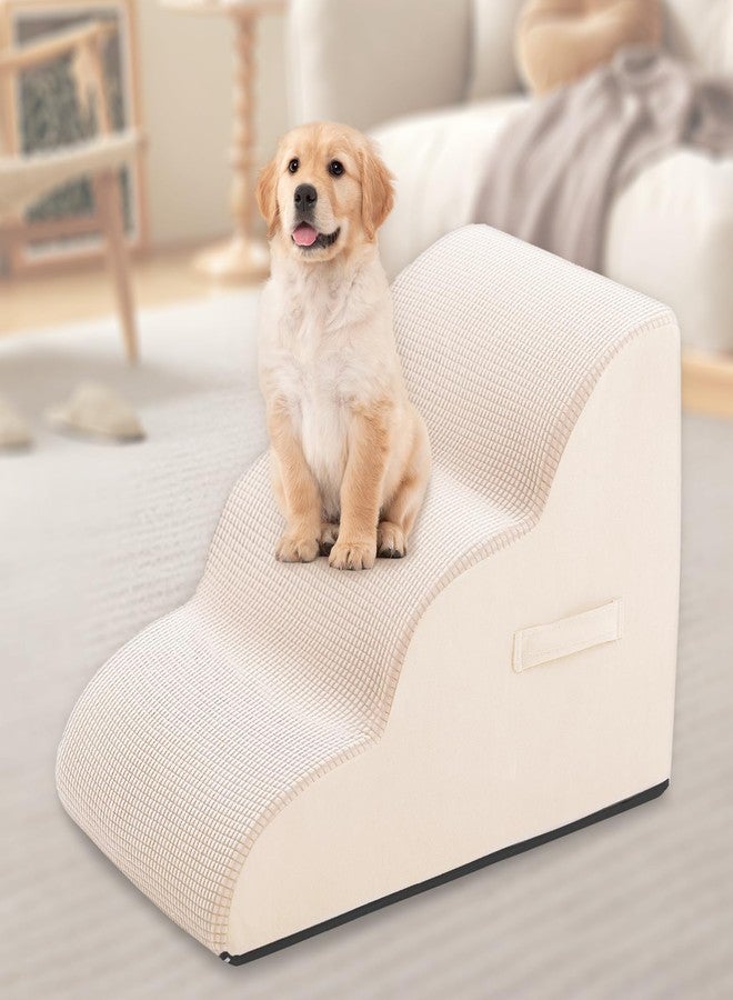 Vhaso Dog Steps for Small Pets, Dog Stairs for High Beds and Couch, 16" 3-Step High Density Foam Pet Stairs for Dogs Injured, Older Dogs Cats, Pet with Joint Pain (Beige) - Image 1