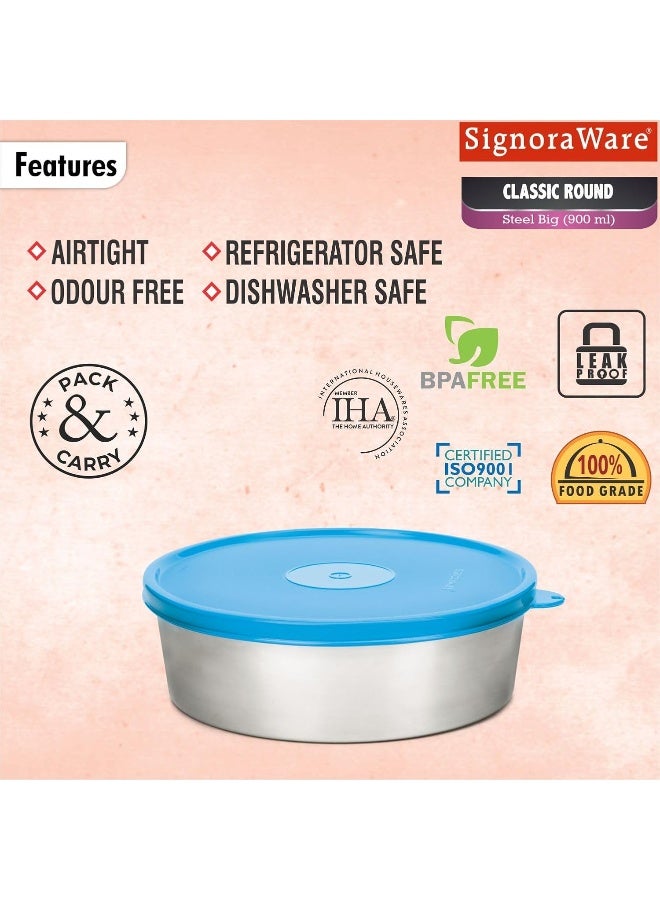 Signoraware Classic Stainless Steel food storage Container with easy to remov, 600 ml, Bluee tight-sealed lid - Image 4