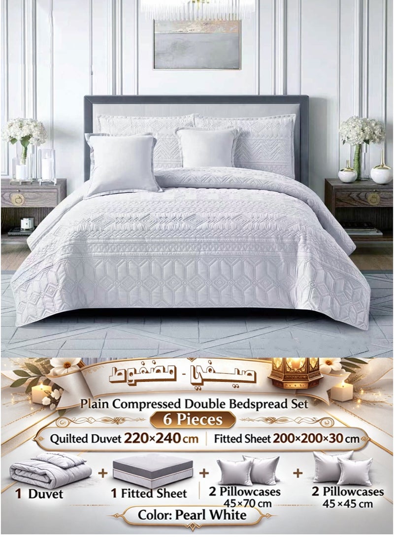 Miral Plain Compressed Double Bedspread Set – 6 Pieces – Quilted Duvet 220×240 cm with Fitted Sheet 200×200×30 cm - Image 1