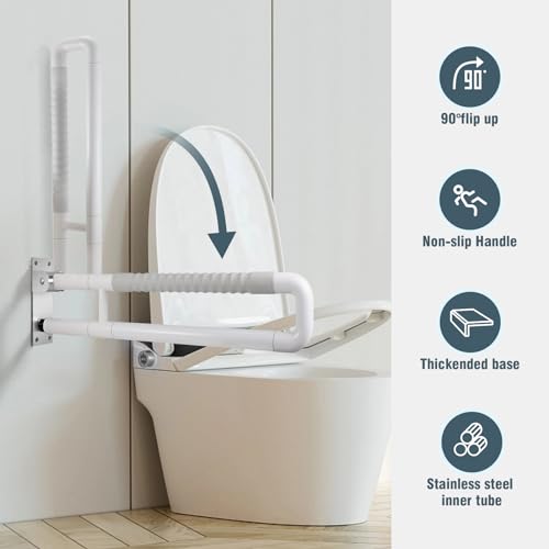 WochiTV Flip up Grab Bar 301 Inch Handicap Grab Bars Wall Mounted Toilet Handrail Anti Slip Bathroom Safety Bar for Senior Elderly Pregnant Aid - Image 5