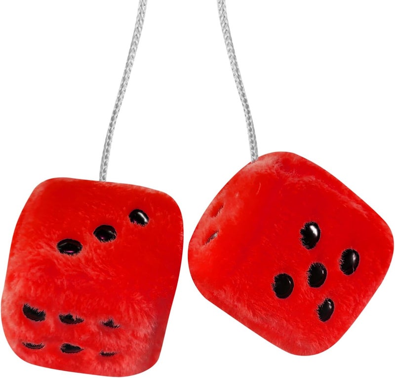 Rumyve Car Hanging Furry Dice, Vintage Car Hanging Dice,2pcs Car Pendants with Car Interior Decoration, Plush Car Decoration Pendant Accessories(Red) - Image 1