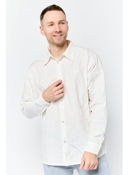 Adidas Men Regular Fit Embroidered Logo Long Sleeve Casual Shirt, Ivory  - Image 1