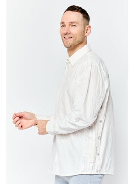 Adidas Men Regular Fit Embroidered Logo Long Sleeve Casual Shirt, Ivory  - Image 3