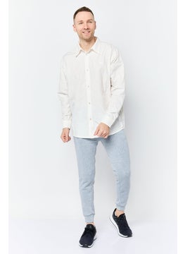 Adidas Men Regular Fit Embroidered Logo Long Sleeve Casual Shirt, Ivory  - Image 4