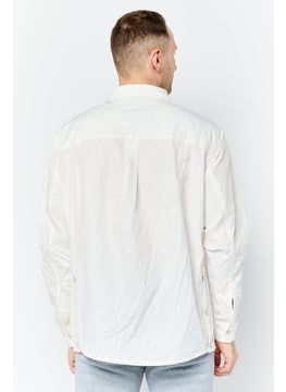 Adidas Men Regular Fit Embroidered Logo Long Sleeve Casual Shirt, Ivory  - Image 2
