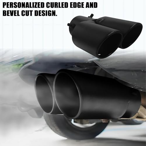 Eponcia Dual Exhaust Tip 2.5" Inlet, Escapes Deportivos Para Carro, Car Exhaust Tip Pipe Double Outlet Straight Muffler Tailpipe Tips with Screw, Bolt-on Exhausts Pipe Modification Accessories(Black) - Image 4
