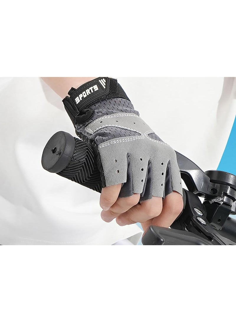 YelaJoy Kids Fingerless Cycling Gloves, Non-Slip Shock Absorbing Half Finger Sports Gloves, Breathable Lightweight Bike Gloves for Boys & Girls, Ideal for Biking, Fishing, Skating and Climbing (Grey) - Image 5