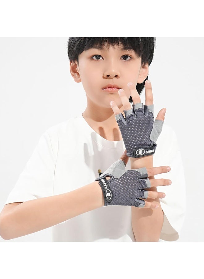YelaJoy Kids Fingerless Cycling Gloves, Non-Slip Shock Absorbing Half Finger Sports Gloves, Breathable Lightweight Bike Gloves for Boys & Girls, Ideal for Biking, Fishing, Skating and Climbing (Grey) - Image 4