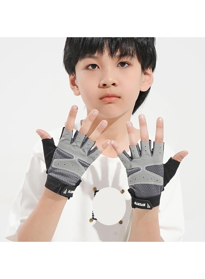 YelaJoy Kids Fingerless Cycling Gloves, Non-Slip Shock Absorbing Half Finger Sports Gloves, Breathable Lightweight Bike Gloves for Boys & Girls, Ideal for Biking, Fishing, Skating and Climbing (Grey) - Image 2