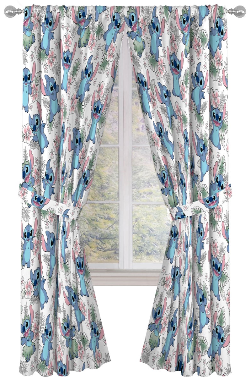 Jay Franco Window Curtains for Kids Bedroom 4Piece Drape Set with 2 Tiebacks Multi Lilo Stitch 42 W x 84 L Pack of 2 - Image 2