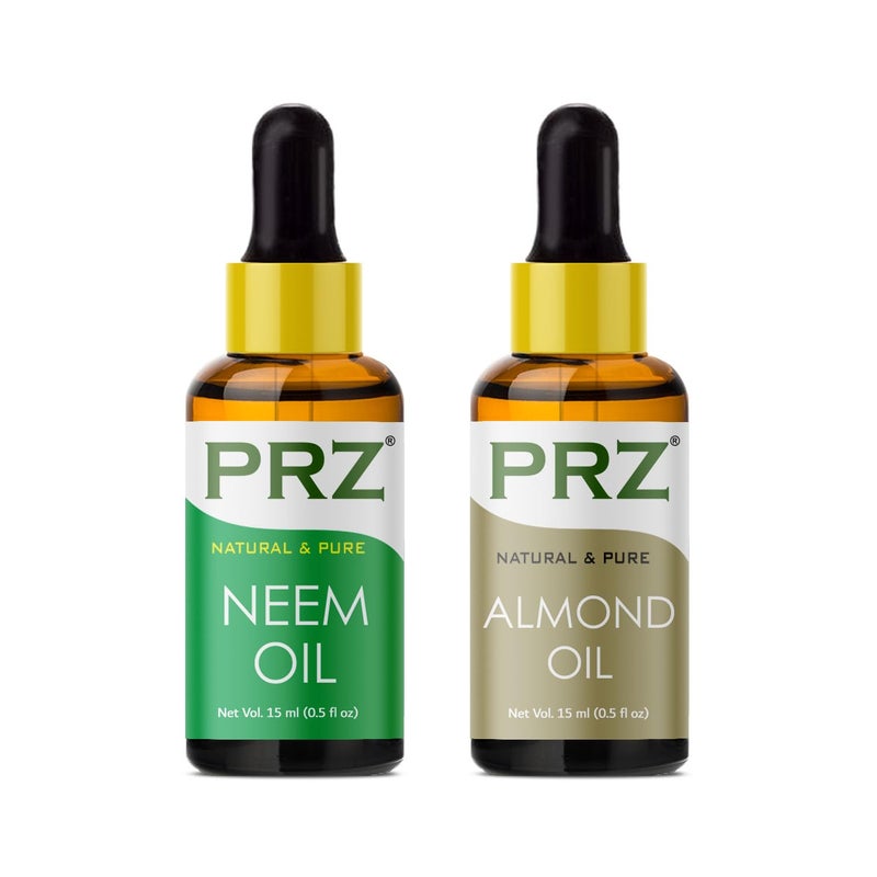 PRZ Combo of Neem Carrier Oil & Almond Oil For Hair Growth, Skin Care (Each 15ML) - Pure Natural & Therapeutic Grade Oil For Aromatherapy Body Massage, Skin Care & Hair Care - Image 5