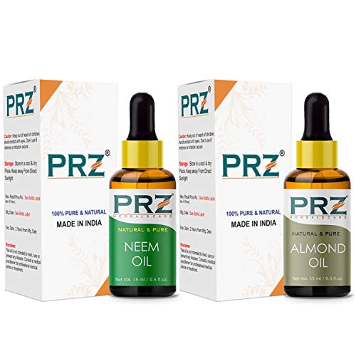 PRZ Combo of Neem Carrier Oil & Almond Oil For Hair Growth, Skin Care (Each 15ML) - Pure Natural & Therapeutic Grade Oil For Aromatherapy Body Massage, Skin Care & Hair Care - Image 2