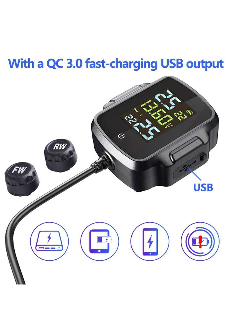 SYOSI Wireless Motorcycle Tire Pressure Monitoring System, with Voltage and USB Charging, TPMS 2 External Sensors Digital LCD Display, IP67 Waterproof Real-Time - Image 4