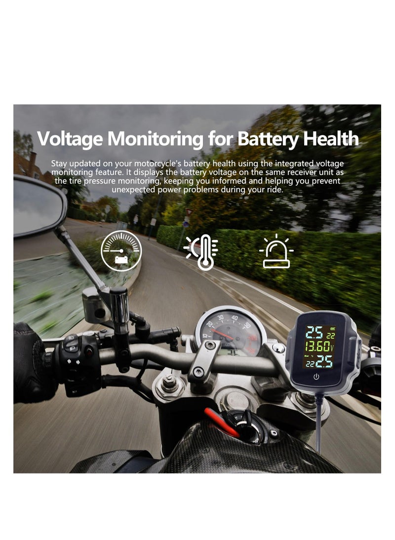 SYOSI Wireless Motorcycle Tire Pressure Monitoring System, with Voltage and USB Charging, TPMS 2 External Sensors Digital LCD Display, IP67 Waterproof Real-Time - Image 2