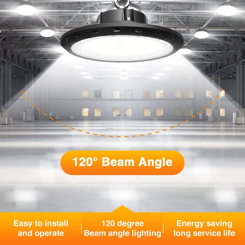 CHMLT 2Pack 150W UFO LED High Bay Light 22500LM 0-10V Dimmable Eqv.600W HPS/MH High Bay Led Shop Lights 5000K High Bay Led Lights for Shop Warehouse Factory - Image 3