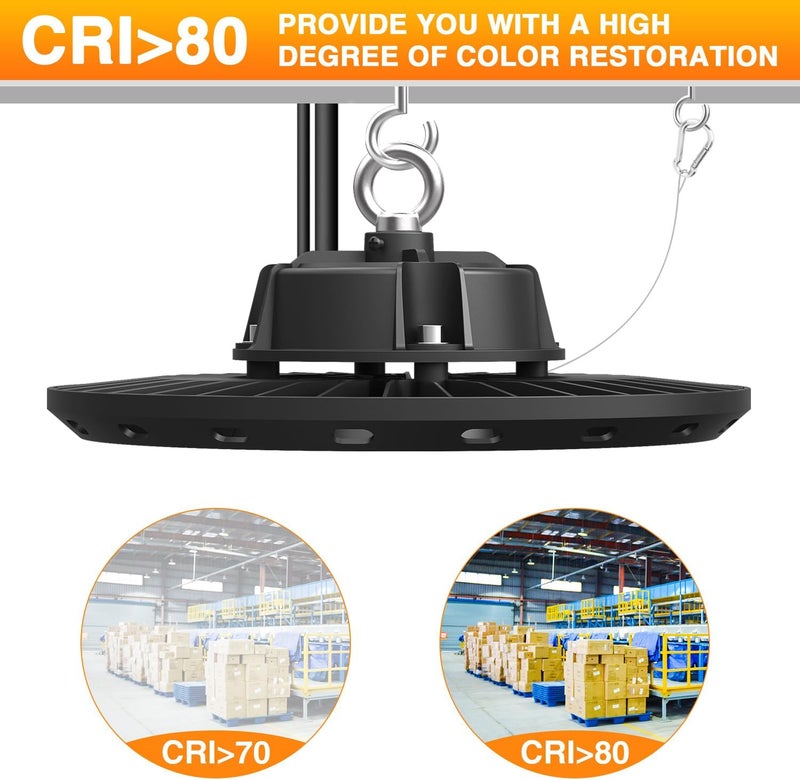 CHMLT 2Pack 150W UFO LED High Bay Light 22500LM 0-10V Dimmable Eqv.600W HPS/MH High Bay Led Shop Lights 5000K High Bay Led Lights for Shop Warehouse Factory - Image 4