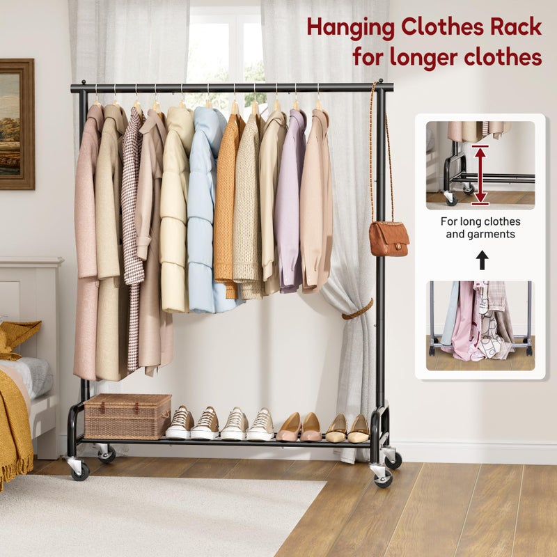 SLEEPING LAMB Heavy Duty Clothing Racks for Hanging Clothes Rack, 43" Wide Rolling Garment Rack Metal Clothing Hanger Rack with Wheels Wardrobe Rack for Coats, Shirts, Dress, (Black) - Image 3