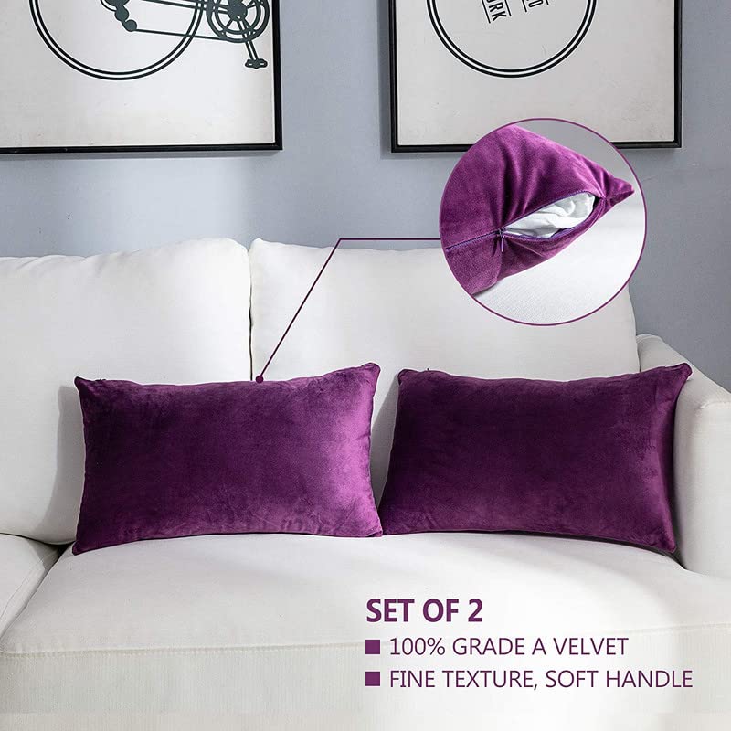 Texlux Imported Pillow with Velvet Pillow Cover/Pillowcases - King 20x36 (Velvet Wine), Pack of 2 - Image 4