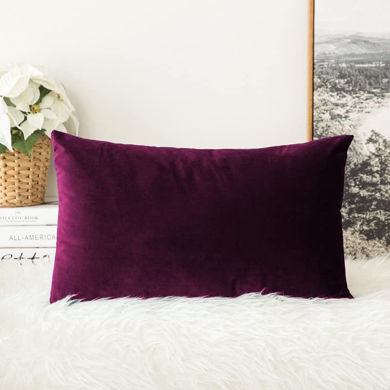 Texlux Imported Pillow with Velvet Pillow Cover/Pillowcases - King 20x36 (Velvet Wine), Pack of 2 - Image 1