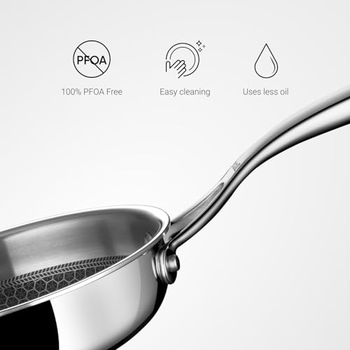 Stahl Artisan Hybrid 1.3 L, 20 cm Triply Frying Pan with Lid | Induction & Gas Stove Compatible | Honeycomb Non Stick Fry Pan, Metal Spoon Friendly - Image 5