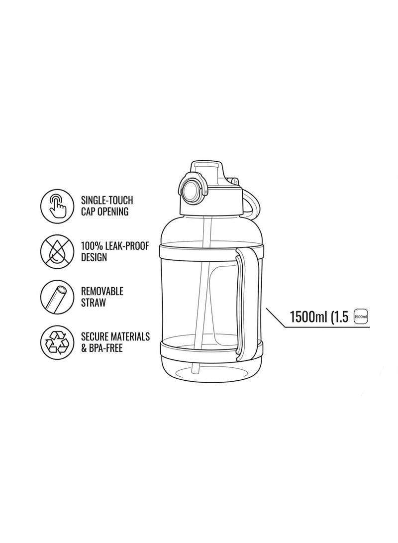 Spaceshoop 1500ml Premium Sports Water Bottle with Ergonomic Handle & Internal Straw - Image 2