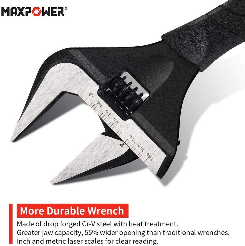 MAXPOWER Stubby Adjustable Wrench Deep Jaw Wide Opening, 6-Inch and 10-Inch Plumbing Wrench Set with Kitbag - Image 4
