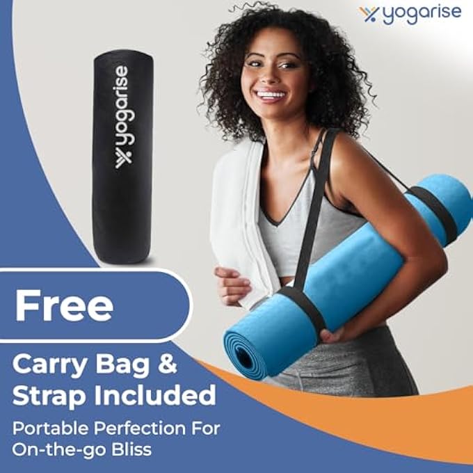 YOGARISE حصيرة يوغا مزدوجة بسماكة 6 مم مع حقيبة وحزام، حصيرة يوغا للنساء والرجال، حصيرة يوغا سميكة إضافية من مادة TPE الممتازة للتمارين، اليوغا، اللياقة البدنية، حصيرة مضادة للانزلاق (أزرق فاتح وغامق) - Image 5