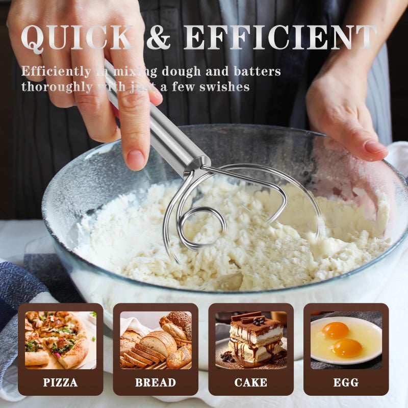 TEEVEA Danish Dough Whisk Stainless Steel Hook Dutch Bread Mixer for Sourdough Baking Tools - Image 4