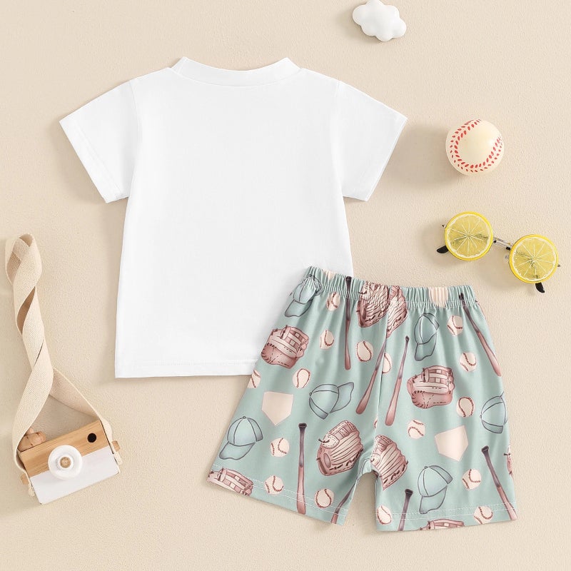 Foreign trade children''s clothing a generation of sports style baseball printed short sleeve jacket boxer shorts two-piece set - Image 5