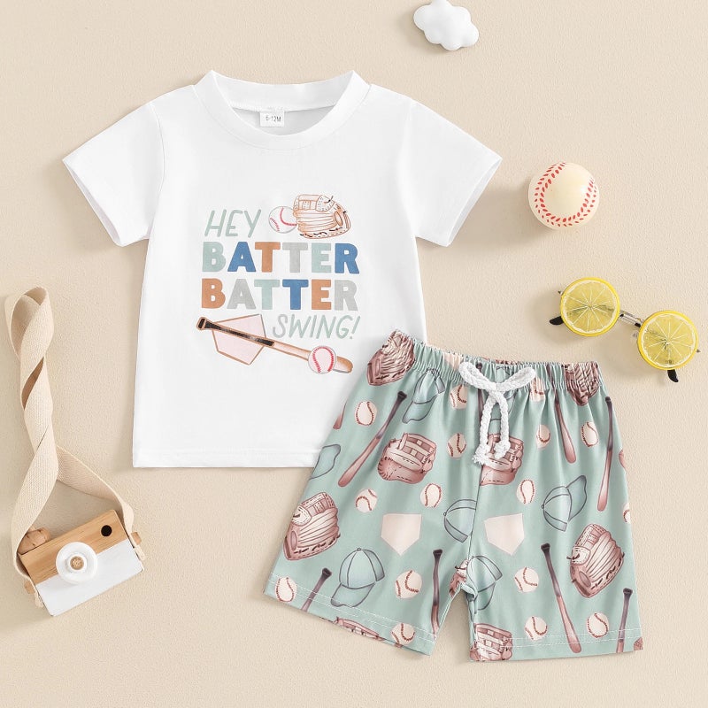Foreign trade children''s clothing a generation of sports style baseball printed short sleeve jacket boxer shorts two-piece set - Image 1