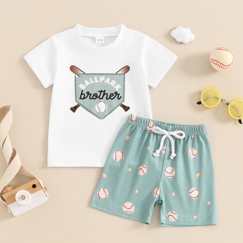 Foreign trade children''s clothing a generation of sports style baseball printed short sleeve jacket boxer shorts two-piece set - Image 3