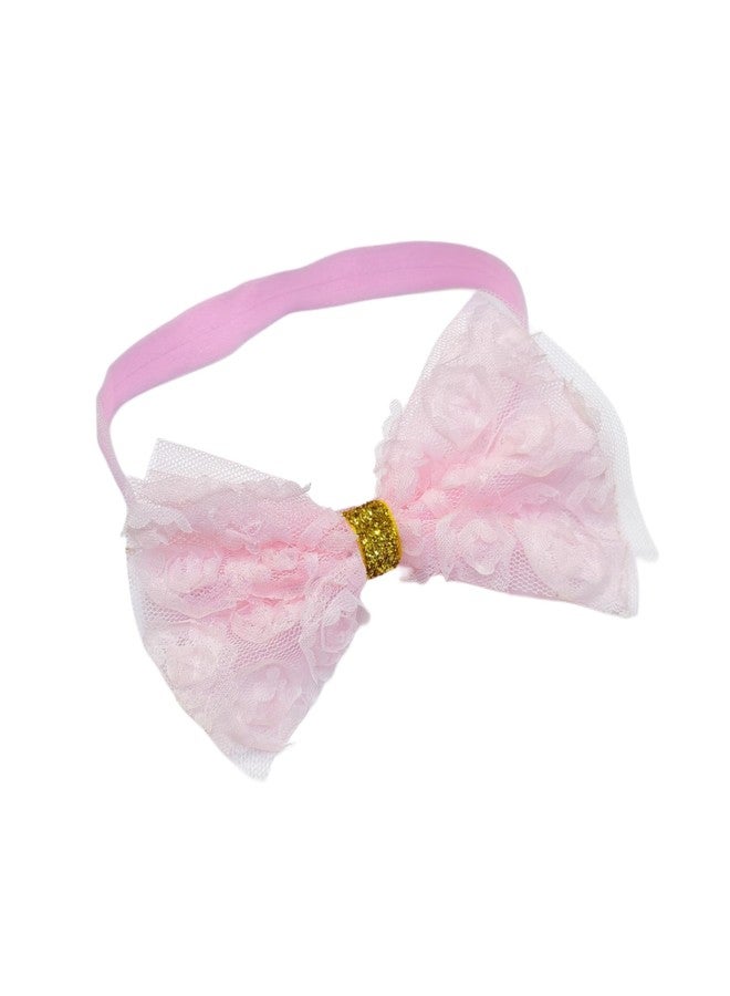 Fairytale Soft Stretchable Elastic Floral Bow Headband for Girls, Lace with Gold Accent Kids Girls Hair Accessories. (Pink) - Image 2