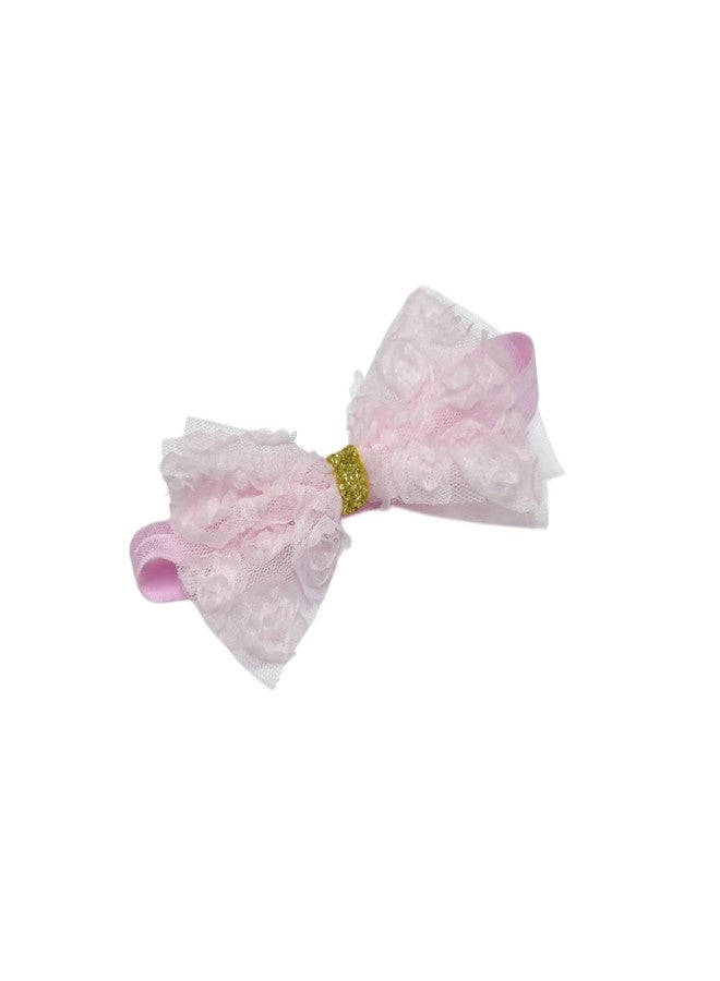 Fairytale Soft Stretchable Elastic Floral Bow Headband for Girls, Lace with Gold Accent Kids Girls Hair Accessories. (Pink) - Image 3