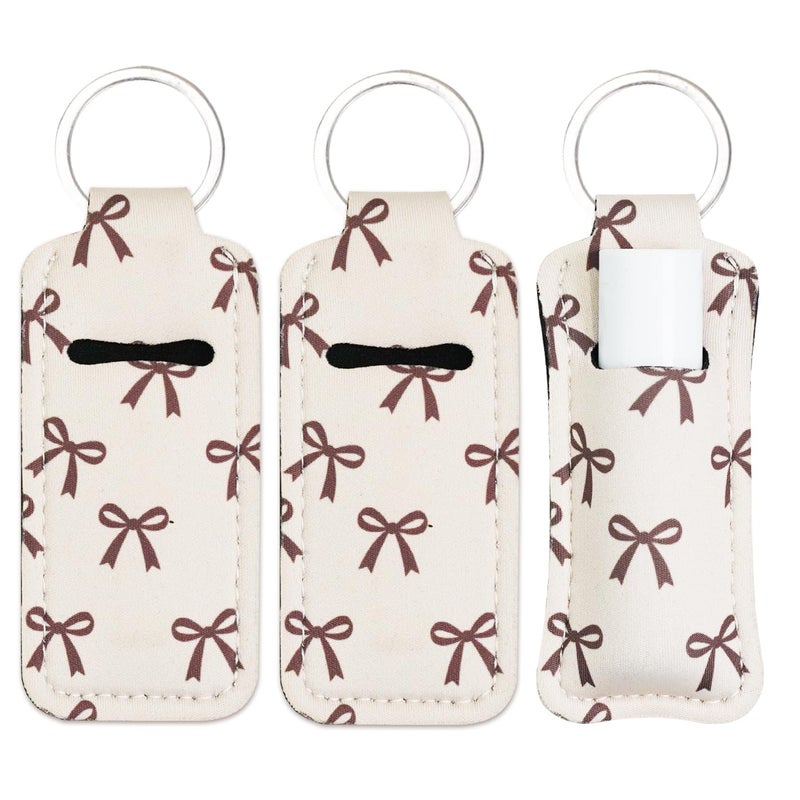 Haevola Cute Chapstick Holder Keychain for Women â€“ Lip Balm & Lip Gloss Holder Keychain Accessories Gift, Purse Charm Clip (Cream Bow) - Image 1